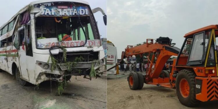 Patna-bound passenger bus overturned on NH-27 in Madhubani after hitting a divider