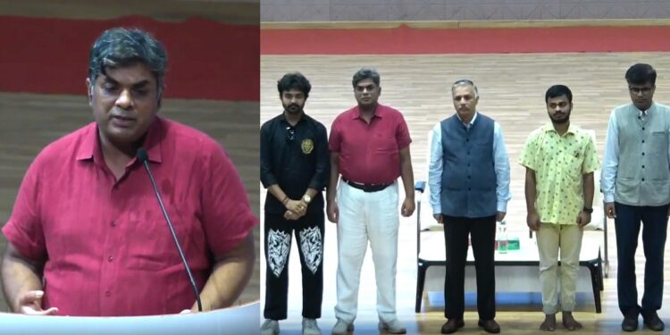 Professor Ashish Gupta delivers a lecture at Nalanda University in Rajgir on India’s mathematical legacy, highlighting the contributions of Brahmagupta, Bhaskar II and Srinivasa Ramanujan.