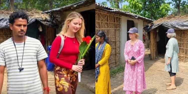 British NGO representative Andrea Connolly during a village visit in Purnia, Bihar, in a video falsely circulated as a Russian woman’s marriage story.