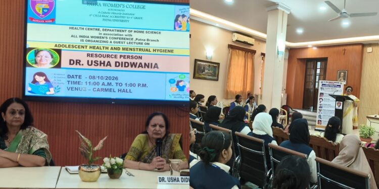 Students attend a guest lecture on adolescent health and menstrual hygiene at Patna Women’s College