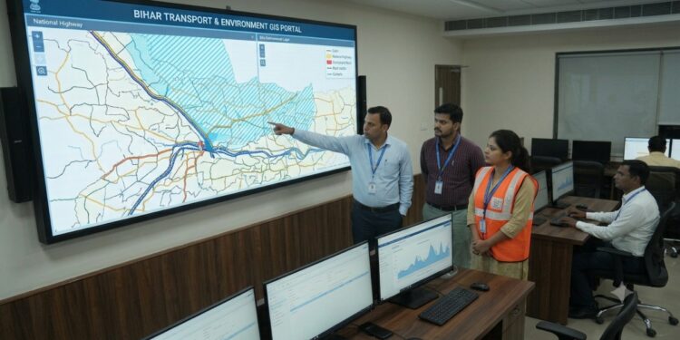 AI Generated Representative image of a digital map showing roads, railway lines and bridges, illustrating Bihar’s planned GIS-based transport infrastructure mapping initiative.