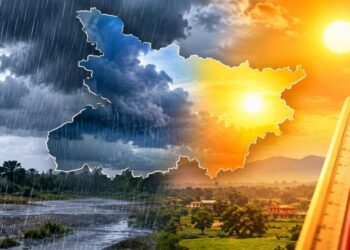 Bihar weather forecast showing possible rain in northern districts and temperatures rising to 34°C.