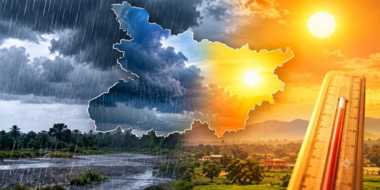 Bihar weather forecast showing possible rain in northern districts and temperatures rising to 34°C.