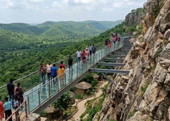 AI Generated Representative image of a natural tourism destination in Bihar, illustrating plans for a cliff walk in Rajgir
