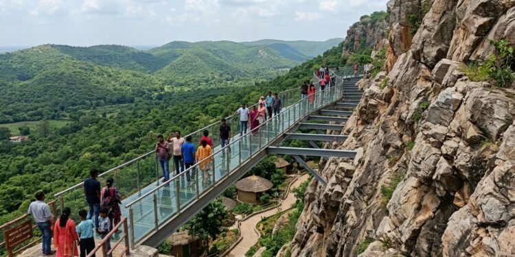 AI Generated Representative image of a natural tourism destination in Bihar, illustrating plans for a cliff walk in Rajgir