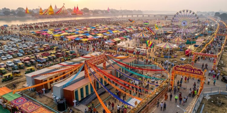 AI-generated representative image of preparations for Sonpur Mela 2026, where the Saran administration plans 500 toilets, designated parking areas and vending zones.