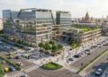 AI-generated view of Patna’s proposed New Market redevelopment featuring a seven-storey mall and vendor market.