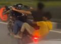 Police take action after a biker allegedly performs stunts without a helmet on JP Ganga Path in Patna.