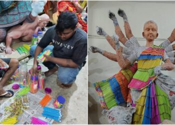 Gayaji Artist Creates Durga Idol Using More Than 50,000 Pencils