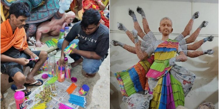 Gayaji Artist Creates Durga Idol Using More Than 50,000 Pencils