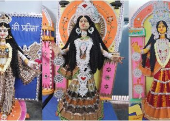 Patna Brothers Create Five Concept-Based Durga Idols Using Sacred Threads And Spices
