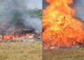 fire-damaged house in Muzaffarpur’s Paru block after a blaze destroyed five houses and two LPG cylinders exploded.