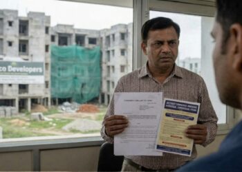 AI Gnereated Representative image of a consumer dispute involving a builder ordered to pay Rs 11.25 lakh for missing flat amenities and an insurer directed to settle a rejected vehicle insurance claim in Patna.